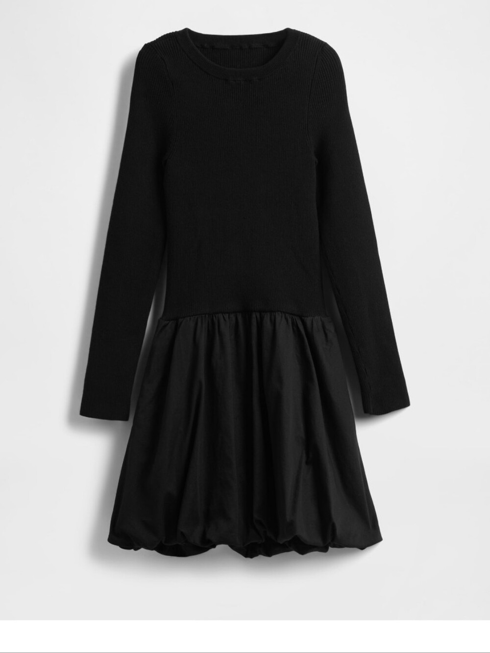Black Long Sleeve Mixed Media Bubble Mini GAP Dress